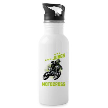 Motocross Kinder Dirtbike Geschenk Cross - Trinkflasche mit integriertem Trinkhalm - Weiß - Rechts