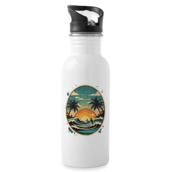 Surfing Beach Palm Tree Sunshine Holidays - Water bottle with straw - white - Right