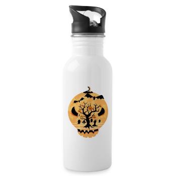 Jack O Lantern Scary Carved Pumpkin Face Halloween - Water bottle with straw - white - Right