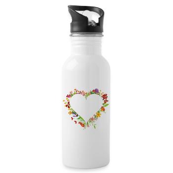 Herz aus Blumen - Trinkflasche mit integriertem Trinkhalm - Weiß - Rechts