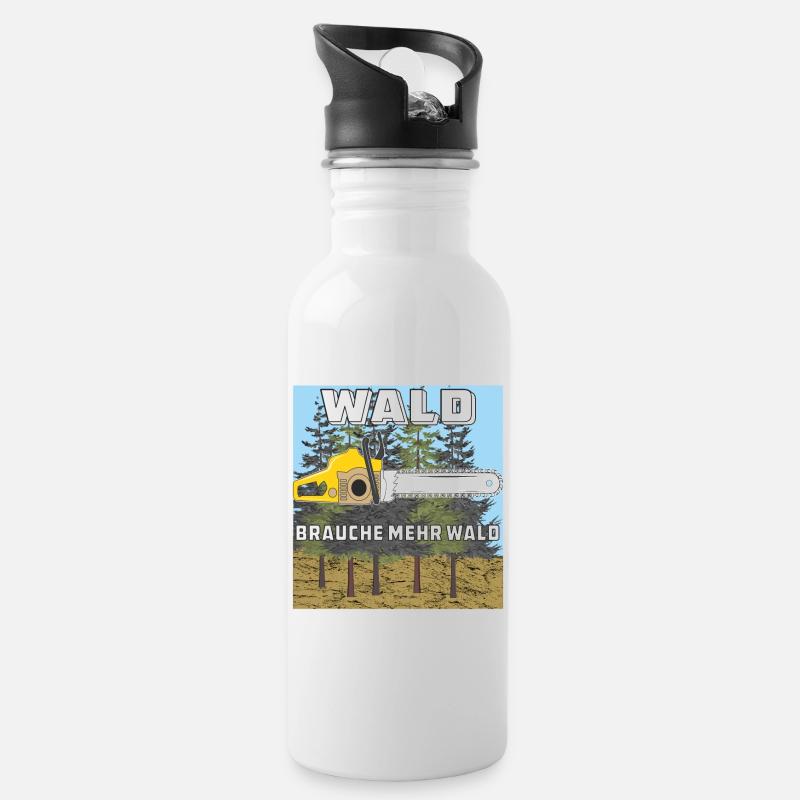 WALD MOTORSÄGE BRAUCHE MEHR WALD - Trinkflasche mit integriertem Trinkhalm - Weiß