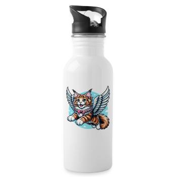 Maine Coon Katze Engel Fliegen - Trinkflasche mit integriertem Trinkhalm - Weiß - Rechts