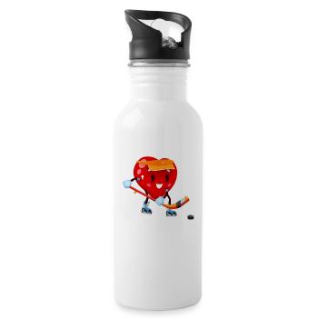 Heart Play Ice Hockey Stick Valentine's Day Love - Water bottle with straw - white - Right