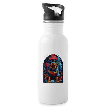 Rottweiler En Hiver A Rottweiler Heureux - Gourde avec paille intégrée - blanc - Droite