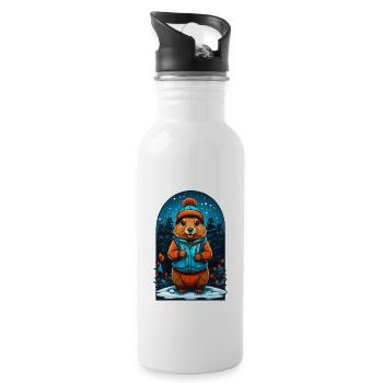 Marmot with winter hat Happy marmot - Water bottle with straw - white - Right
