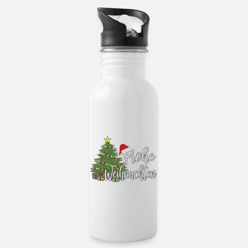 Weihnachten - Trinkflasche mit integriertem Trinkhalm - Weiß