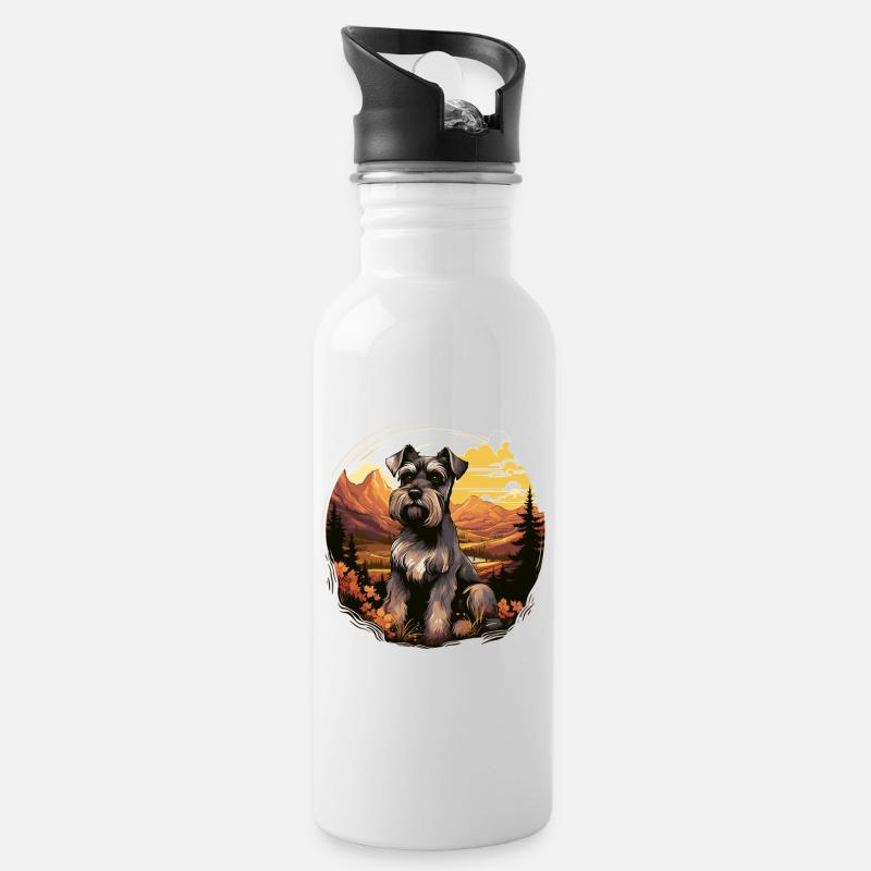 Schnauzer - Trinkflasche mit integriertem Trinkhalm - Weiß