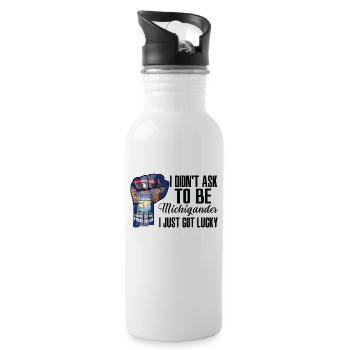 Michigander Amerikaner US-Patriot USA Gewachsen - Trinkflasche mit integriertem Trinkhalm - Weiß - Rechts