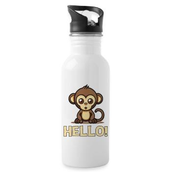 Hello! little cute monkey - Water bottle with straw - white - Right