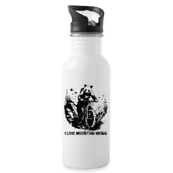 Panda Bear Biker, I Love Mountain Biking - Water bottle with straw - white - Right
