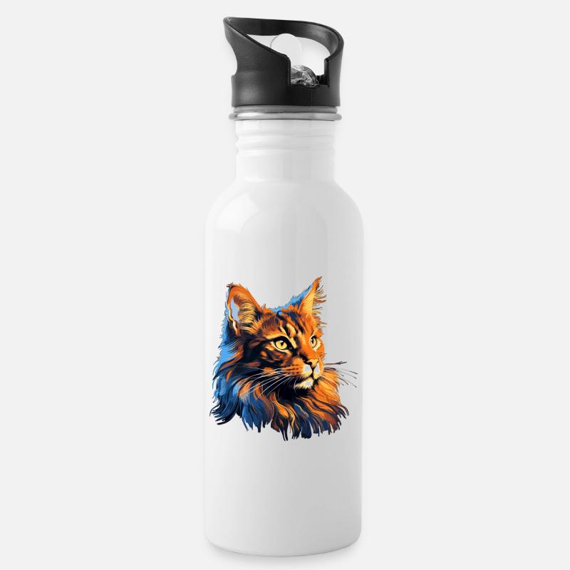 Maine Coon - Trinkflasche mit integriertem Trinkhalm - Weiß