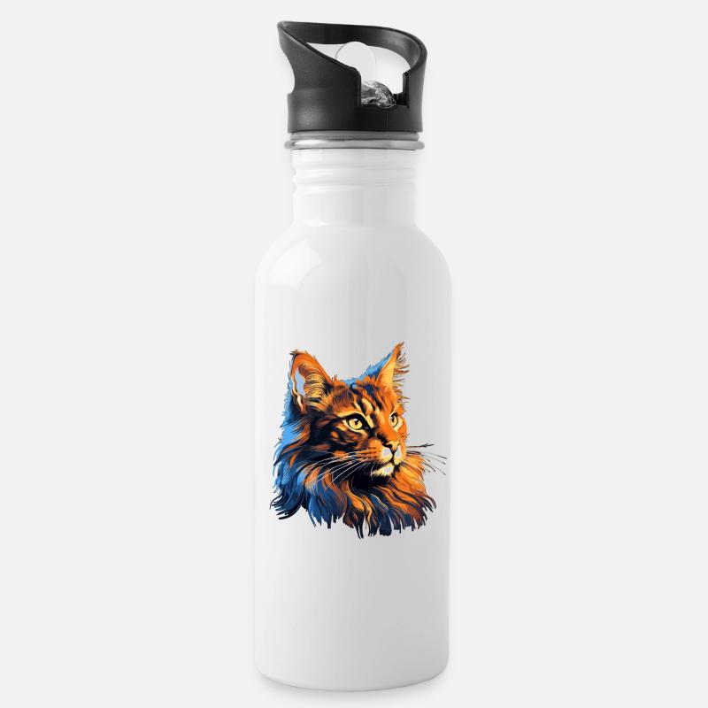 Maine Coon - Trinkflasche mit integriertem Trinkhalm - Weiß