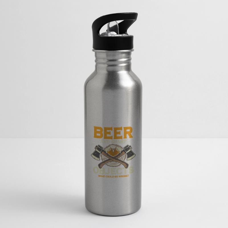 Beer And Sharp Objects Hatchet Ax Axe Throwing Trinkflasche mit integriertem Trinkhalm