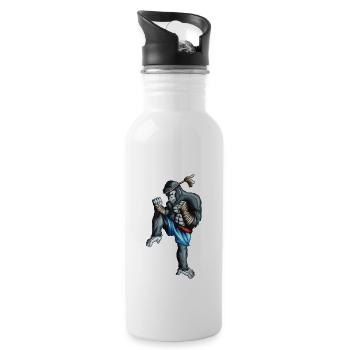 Kickboxender Affe Orang-Utan Kampsport Boxeraffe - Trinkflasche mit integriertem Trinkhalm - Weiß - Rechts