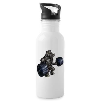 Rhino Gym Training Bodybuilder Sport Muscles - Water bottle with straw - white - Right