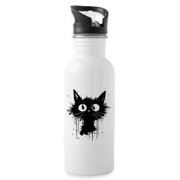 Die verrückte verwirrte Katze - Trinkflasche mit integriertem Trinkhalm - Weiß - Rechts