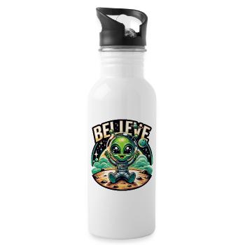 Lustiges Außerirdischer Alien Believe - Trinkflasche mit integriertem Trinkhalm - Weiß - Rechts