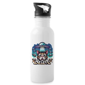Lustiges Außerirdischer Alien Believe - Trinkflasche mit integriertem Trinkhalm - Weiß - Rechts