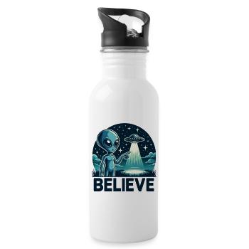 Lustiges Außerirdischer Alien Believe - Trinkflasche mit integriertem Trinkhalm - Weiß - Rechts