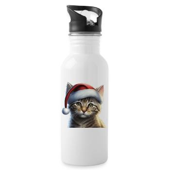 Kitten with Santa hat - Water bottle with straw - white - Right