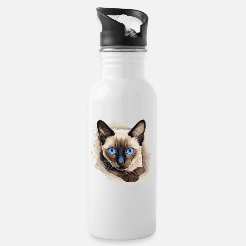Siamese Cat Siamkatze - Trinkflasche mit integriertem Trinkhalm - Weiß