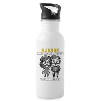 PAAR 5 JAHRE UND NOCH IMMER VERLIEBT - Trinkflasche mit integriertem Trinkhalm - Weiß - Rechts