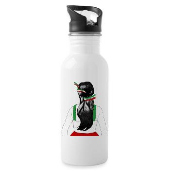 Iranian Flag No Hijab Woman Loose Hair Support - Water bottle with straw - white - Right