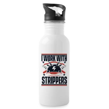 I Work With Strippers Electronics Technician Electrician - Water bottle with straw - white - Right