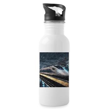 Nacht Regen Bahnhof Zug Japan - Trinkflasche mit integriertem Trinkhalm - Weiß - Rechts