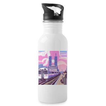 Japan Train Station - Water bottle with straw - white - Right