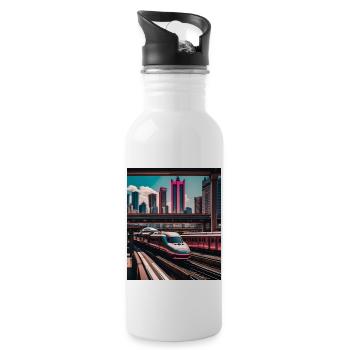 Tokio Bahnhof - Trinkflasche mit integriertem Trinkhalm - Weiß - Rechts