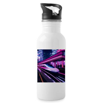 Zug Tokio Japan Nacht - Trinkflasche mit integriertem Trinkhalm - Weiß - Rechts