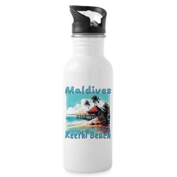 Maldivian Escape: Reethi Beach mit Grunge-Effekt - Trinkflasche mit integriertem Trinkhalm - Weiß - Rechts