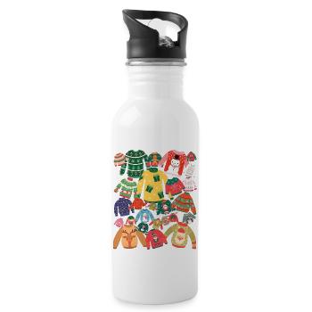 hässlicher Pullover, Geschenk für Männer, Geschenk für Frauen, T-Shirt - Trinkflasche mit integriertem Trinkhalm - Weiß - Rechts