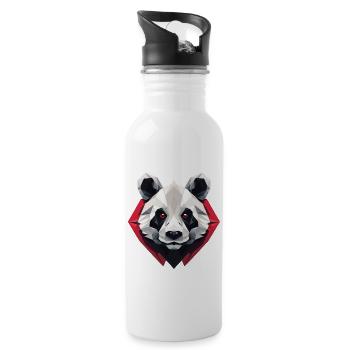 Polygonales Panda Portrait mit Roten Augen - Trinkflasche mit integriertem Trinkhalm - Weiß - Rechts