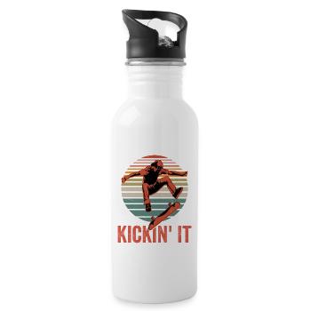 Kickin' It Skateboard Skater Skateboarding - Trinkflasche mit integriertem Trinkhalm - Weiß - Rechts