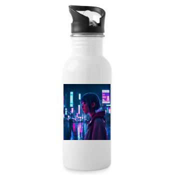 Japan Nacht Regen - Trinkflasche mit integriertem Trinkhalm - Weiß - Rechts