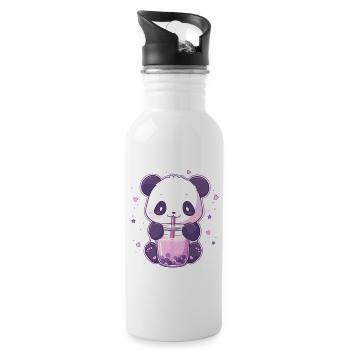Kawaii Panda trinkt Boba Bubble Tea Chibi - Trinkflasche mit integriertem Trinkhalm - Weiß - Rechts