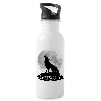 Wolf Vollmond Leitwolf für Ihn Geschenkidee - Trinkflasche mit integriertem Trinkhalm - Weiß - Rechts