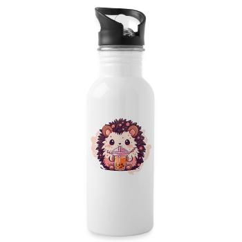 Kawaii Hérisson Boissons Boba Bubble Tea Chibi - Gourde avec paille intégrée - blanc - Droite