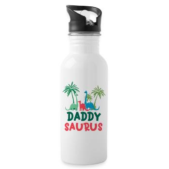 Dinosaur Birthday Daddy Saurus Matching Family - Water bottle with straw - white - Right