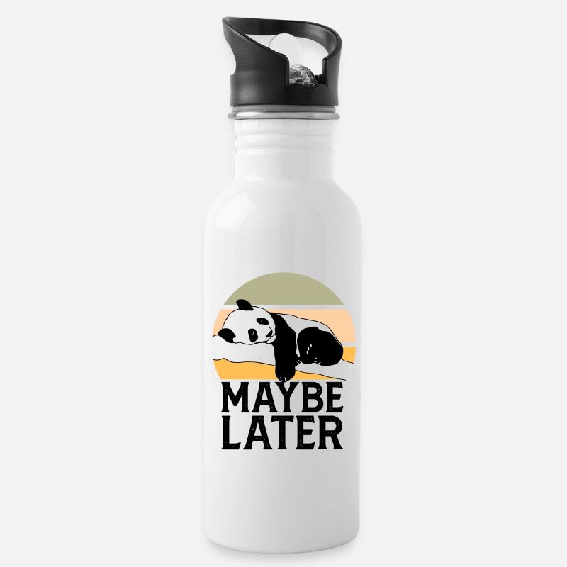 Sarcastic Lazy Maybe Later Panda Face - Water bottle with straw - white