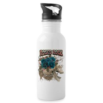 Skull, Totenkopf mit schwarzen Rosen, Spruch - Trinkflasche mit integriertem Trinkhalm - Weiß - Rechts