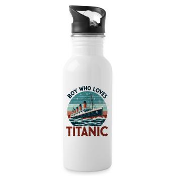Boy Loves RMS Titanic Just a Boy who loves - Water bottle with straw - white - Right