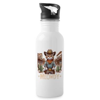 Miaousseux pays Cowboy Vintage Western chat - Gourde avec paille intégrée - blanc - Droite