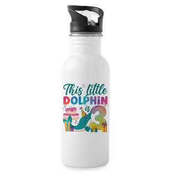 Dolphin 3rd Birthday Watercolor - Water bottle with straw - white - Right
