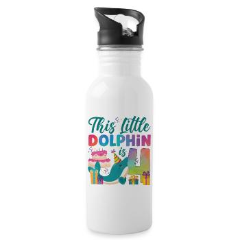 Dolphin 4th Birthday Watercolor - Water bottle with straw - white - Right