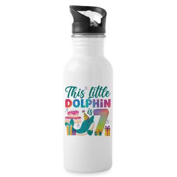 Dolphin 7th Birthday Watercolor - Water bottle with straw - white - Right
