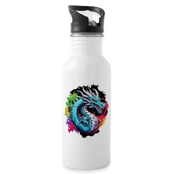 Dragon / Animal / Fire / Mythical Creatures / Fairy Tale - Water bottle with straw - white - Right