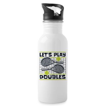 Let's Play Doubles Tennis Player Racket - Water bottle with straw - white - Right